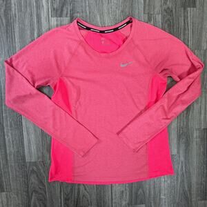 Nike Dri-FIT Running Long Sleeve Shirt Pink M Lightweight Athletic Top
